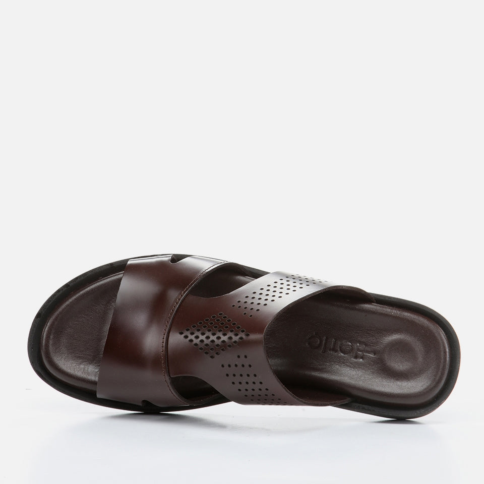 Genuine Leather Brown Men's Slippers