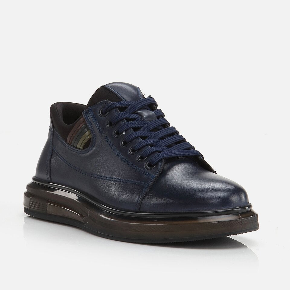 Genuine Leather Navy Blue Men's Sports Shoes