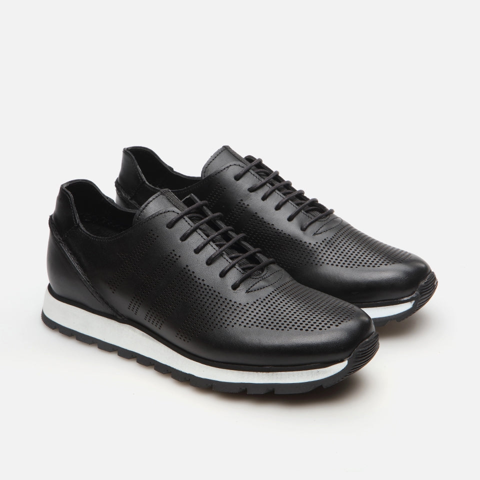 Genuine Leather Black Men's Sports Shoes