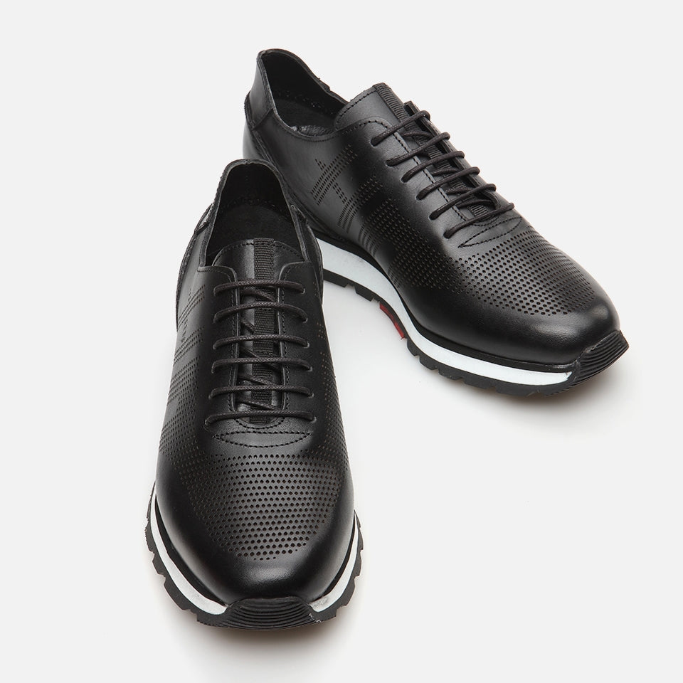 Genuine Leather Black Men's Sports Shoes