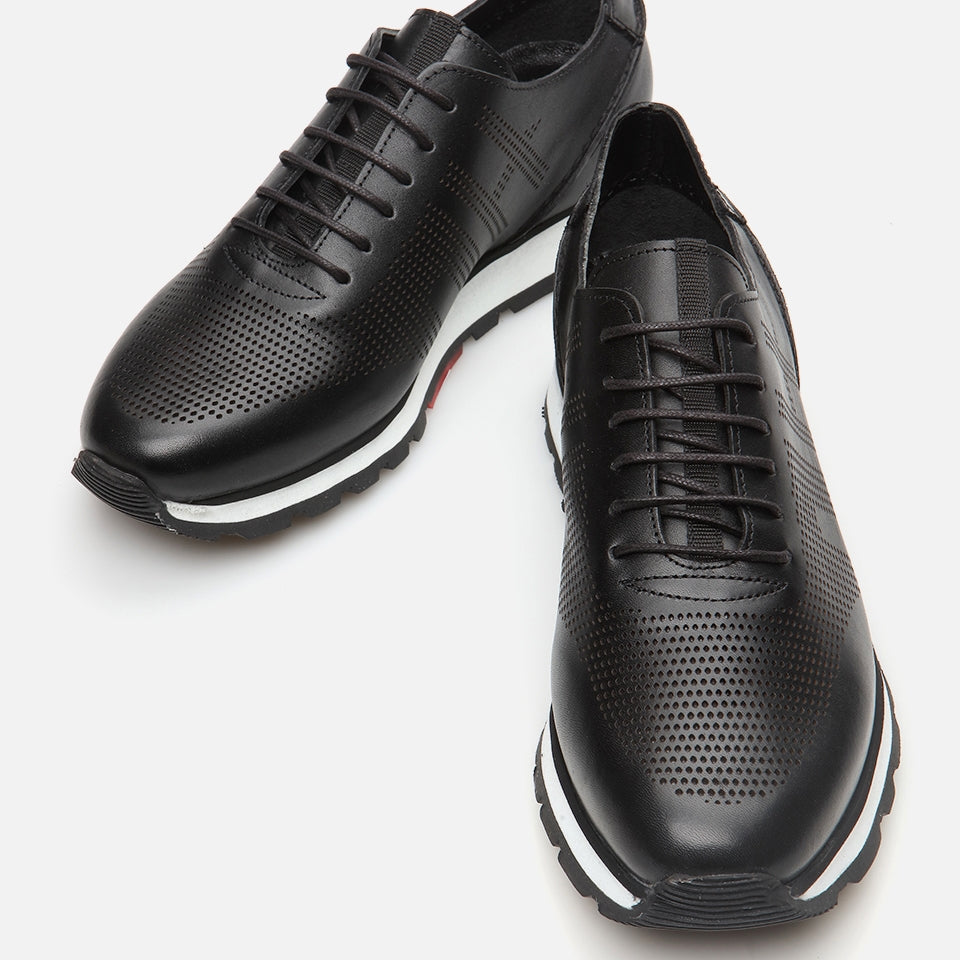 Genuine Leather Black Men's Sports Shoes