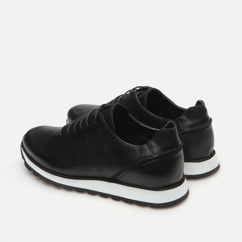 Genuine Leather Black Men's Sports Shoes