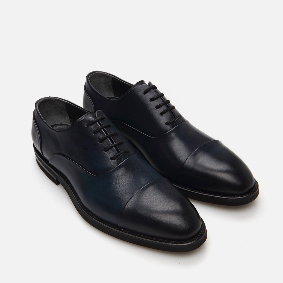 Genuine Leather Navy Blue Men's Classic Shoes