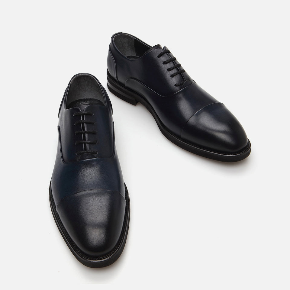 Genuine Leather Navy Blue Men's Classic Shoes