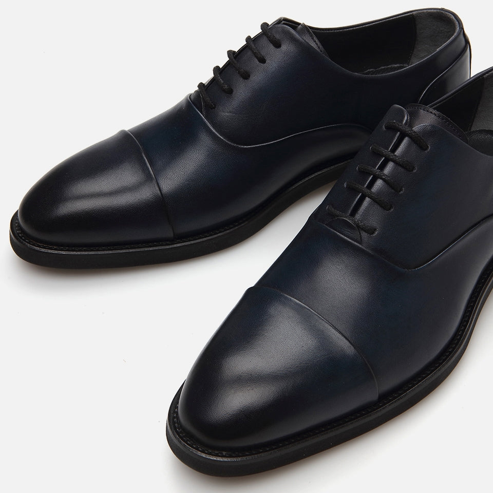 Genuine Leather Navy Blue Men's Classic Shoes