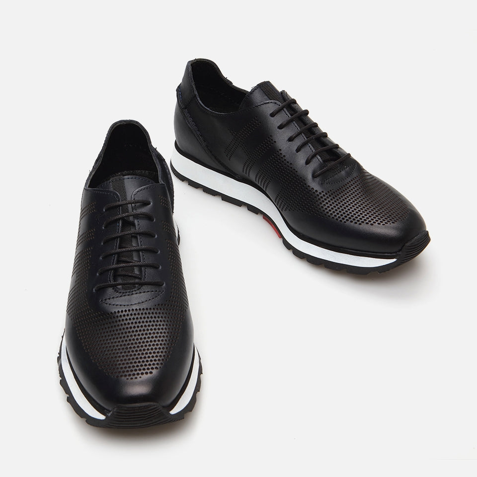 Genuine Leather Navy Blue Men's Sports Shoes