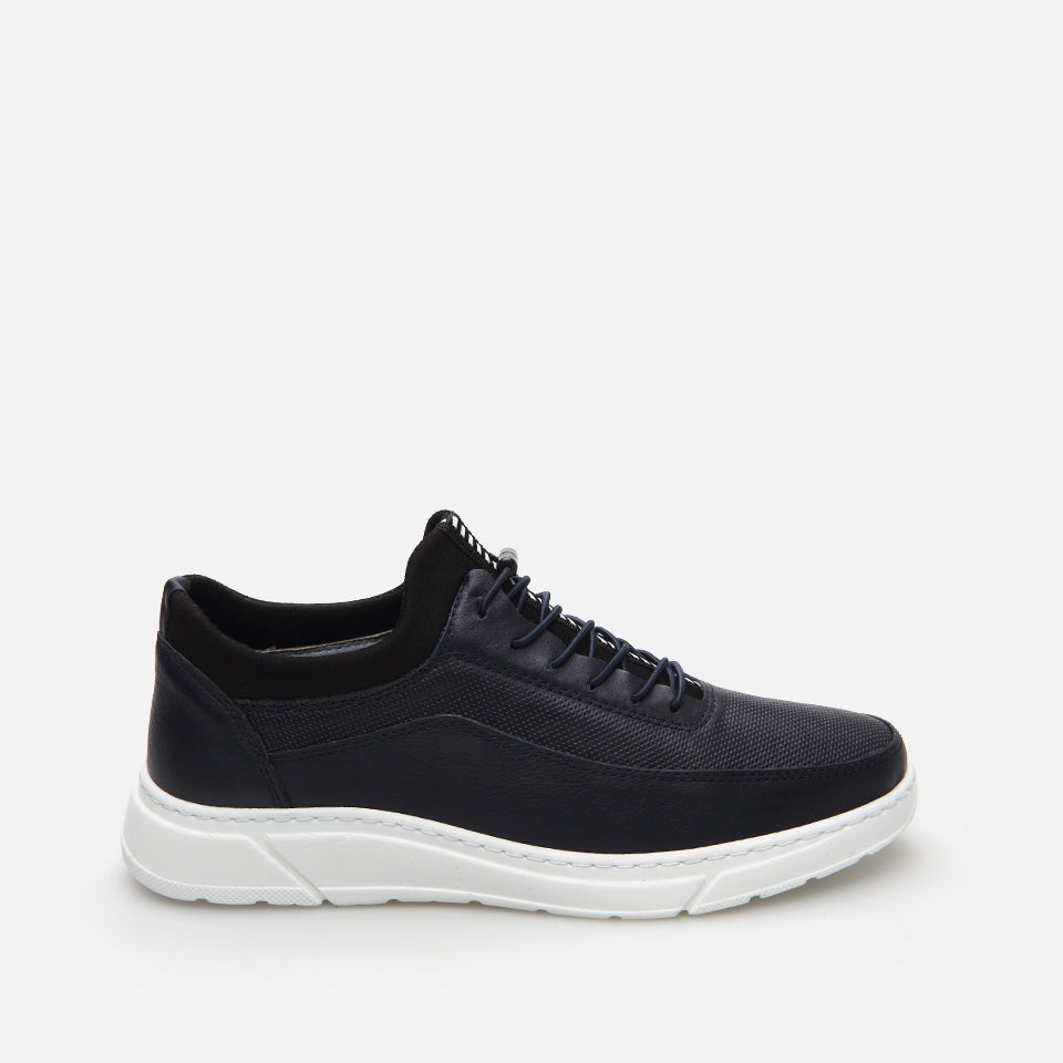 Genuine Leather Navy Blue Men's Sports Shoes