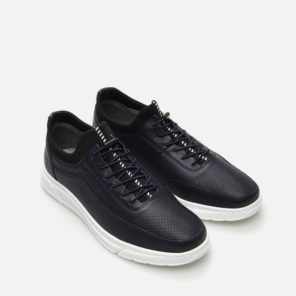 Genuine Leather Navy Blue Men's Sports Shoes