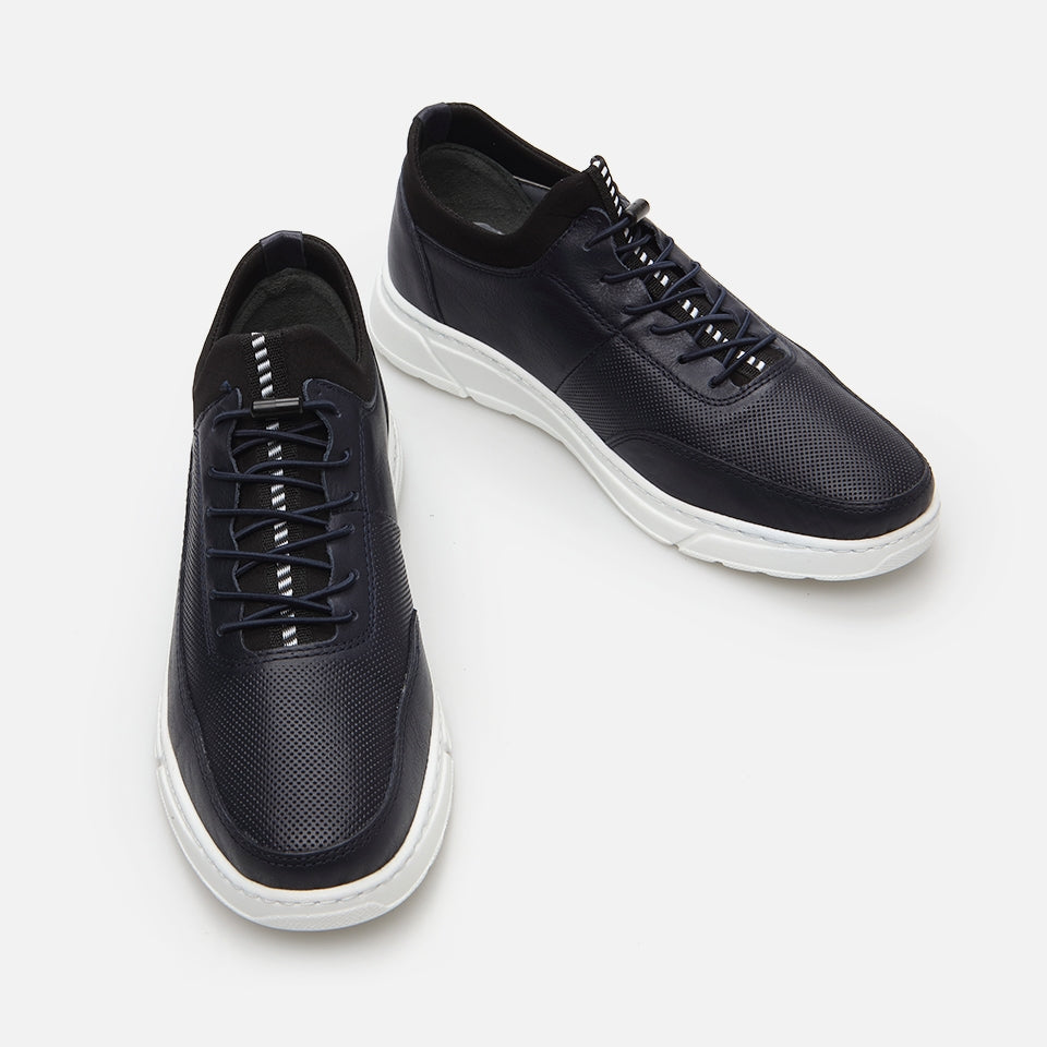 Genuine Leather Navy Blue Men's Sports Shoes