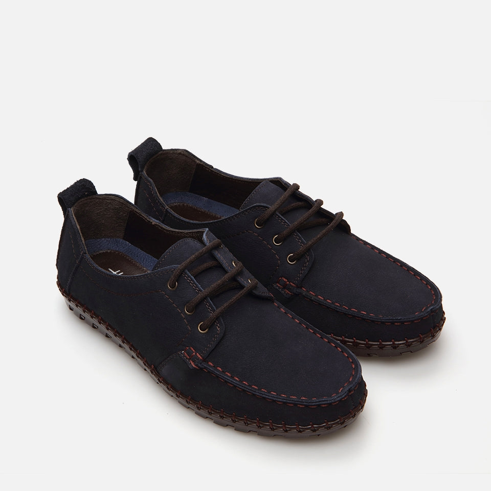 Genuine Leather Navy Blue Men's Casual Shoes