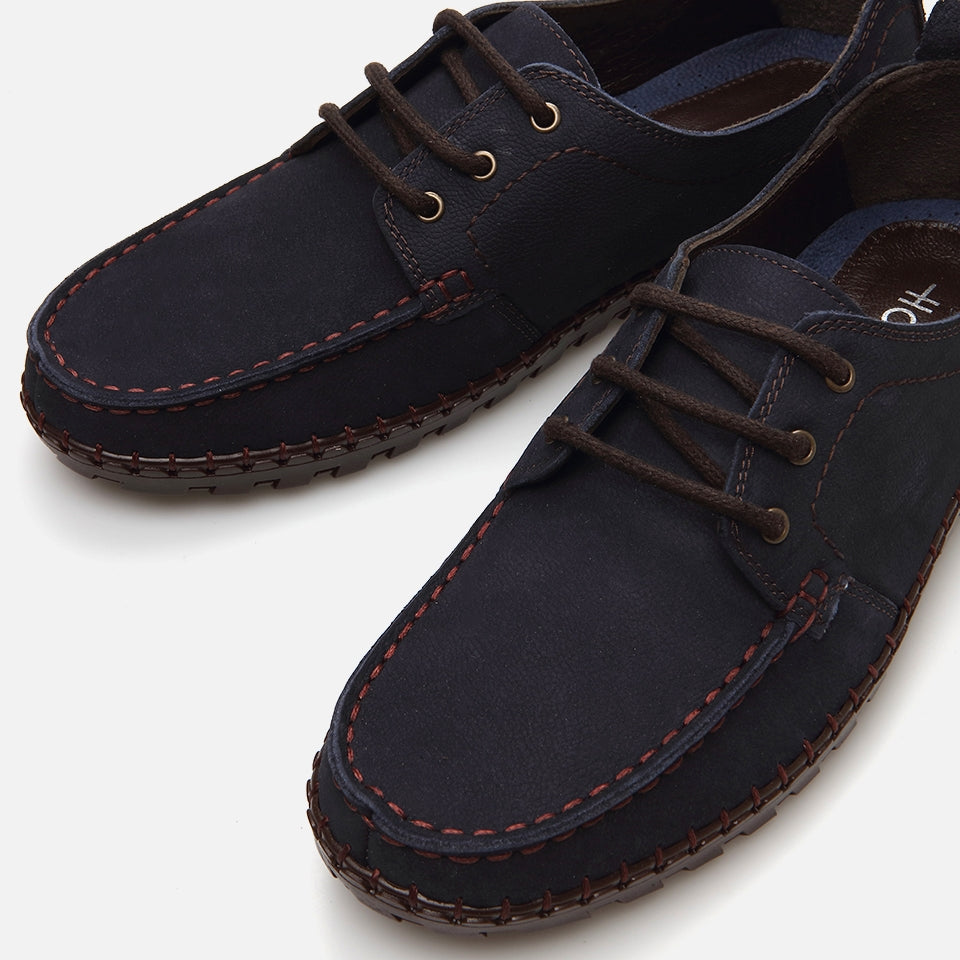 Genuine Leather Navy Blue Men's Casual Shoes