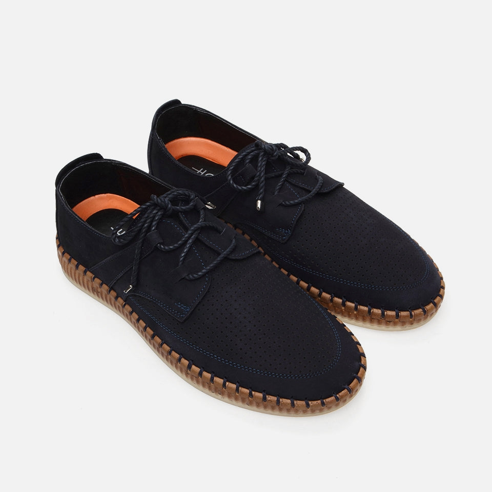 Genuine Leather Navy Blue Men's Casual Shoes