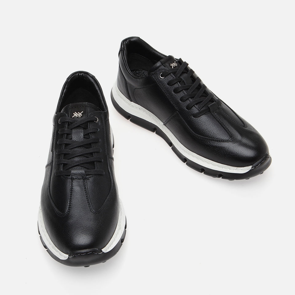 Genuine Leather Black Men's Sports Shoes