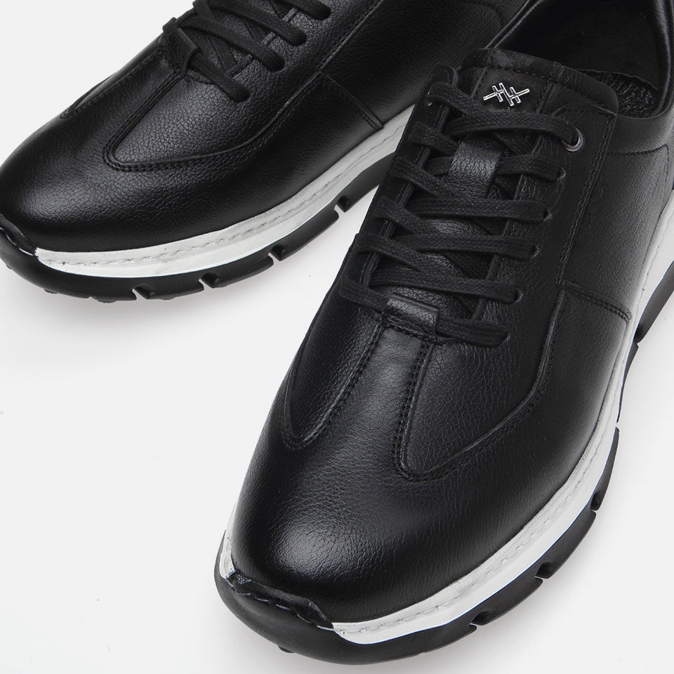 Genuine Leather Black Men's Sports Shoes