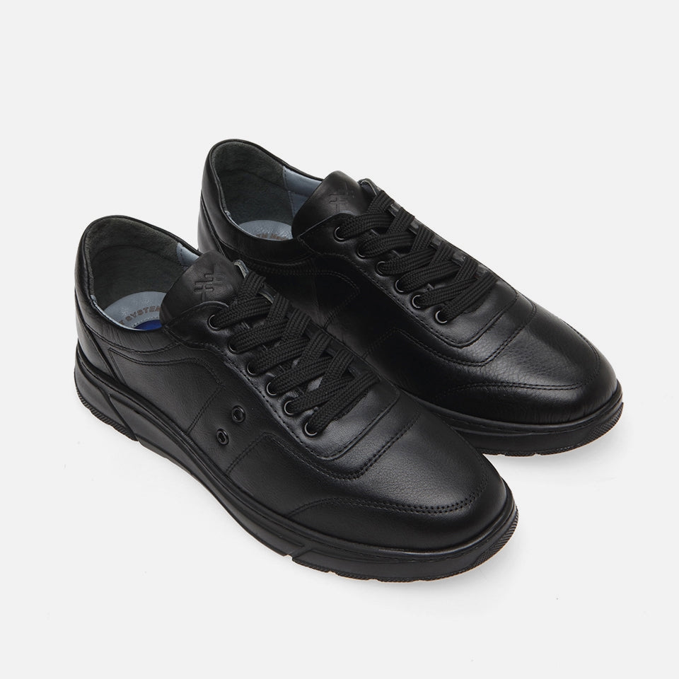 Genuine Leather Black Men's Sneakers