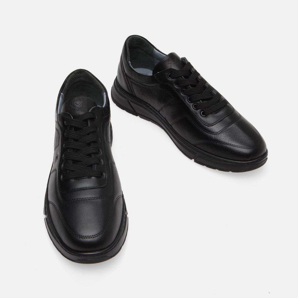 Genuine Leather Black Men's Sneakers