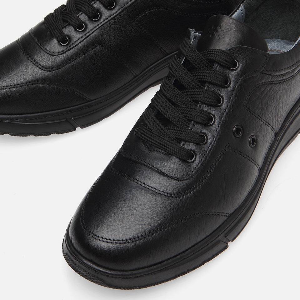 Genuine Leather Black Men's Sneakers