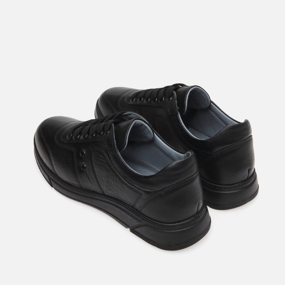 Genuine Leather Black Men's Sneakers