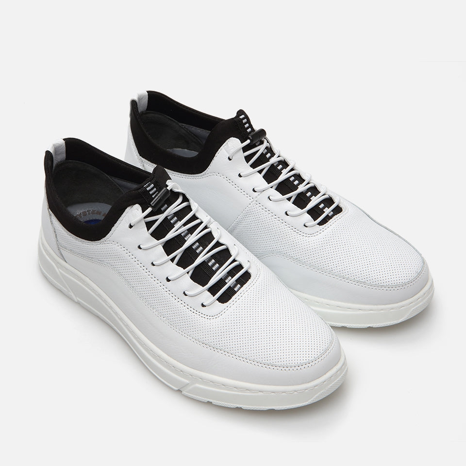 Genuine Leather White Men's Sneakers