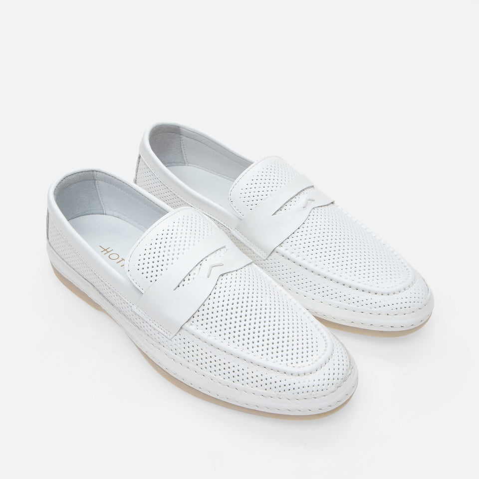 Genuine Leather White Men's Loafer