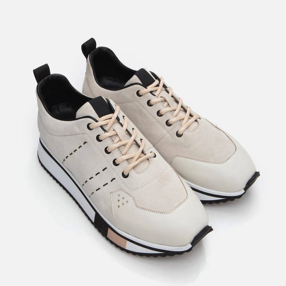 Genuine Leather Beige Men's Sneakers