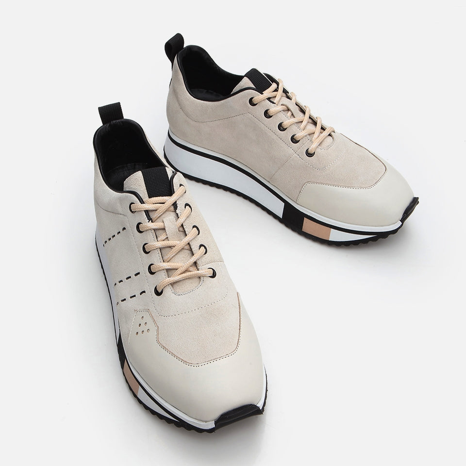 Genuine Leather Beige Men's Sneakers