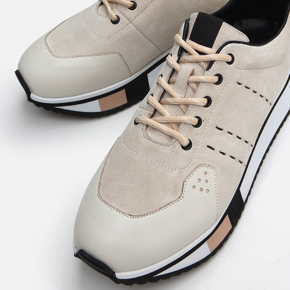 Genuine Leather Beige Men's Sneakers