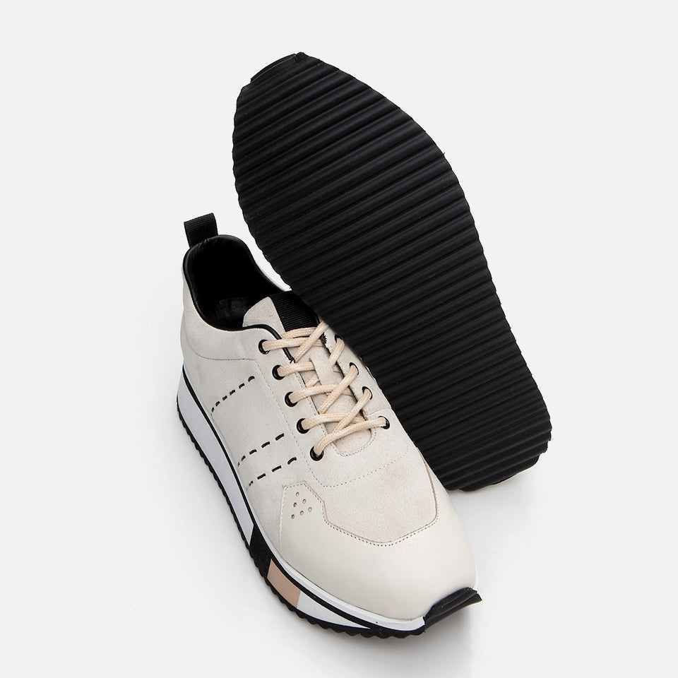 Genuine Leather Beige Men's Sneakers