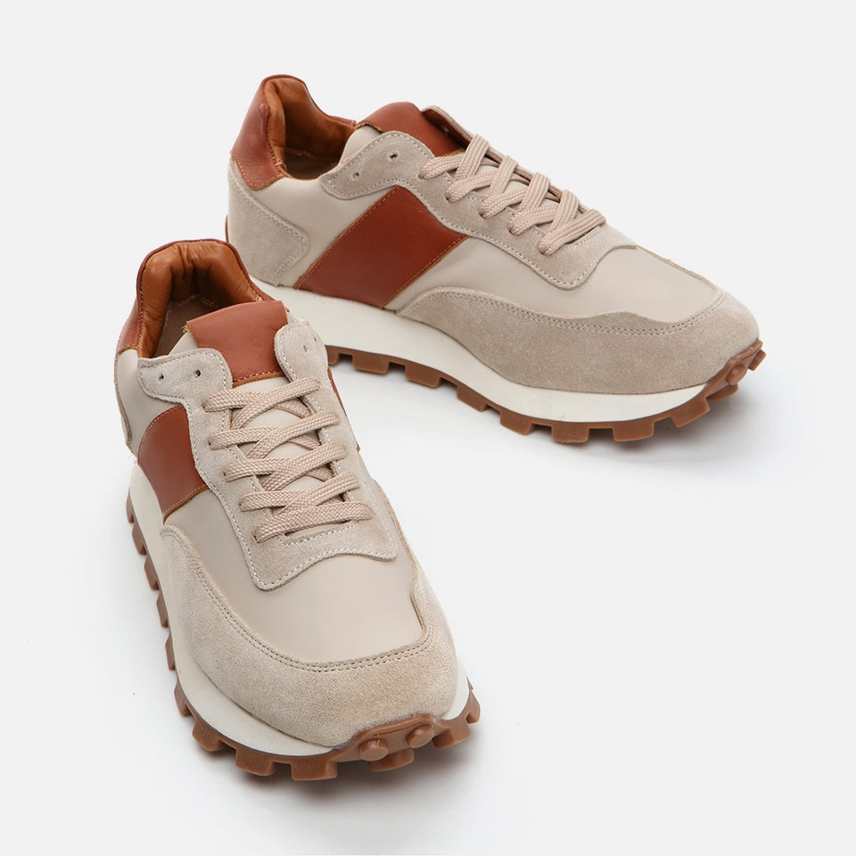 Genuine Leather Beige Men's Sneakers