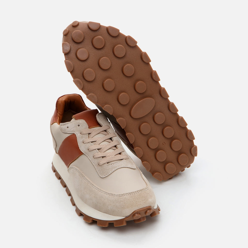 Genuine Leather Beige Men's Sneakers