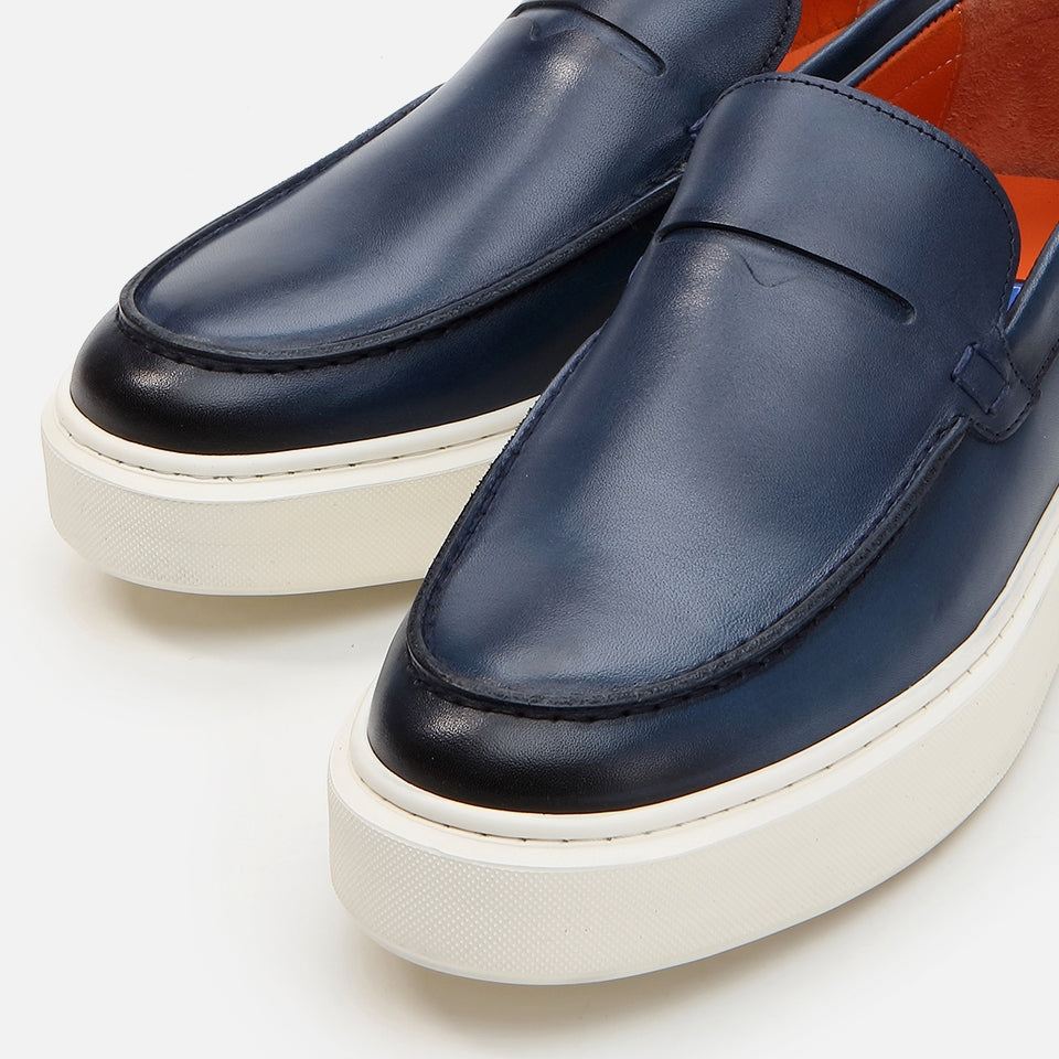 Genuine Leather Navy Blue Men's Loafer