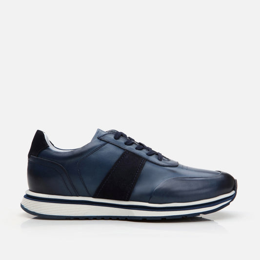 Genuine Leather Navy Blue Men's Sport Shoes