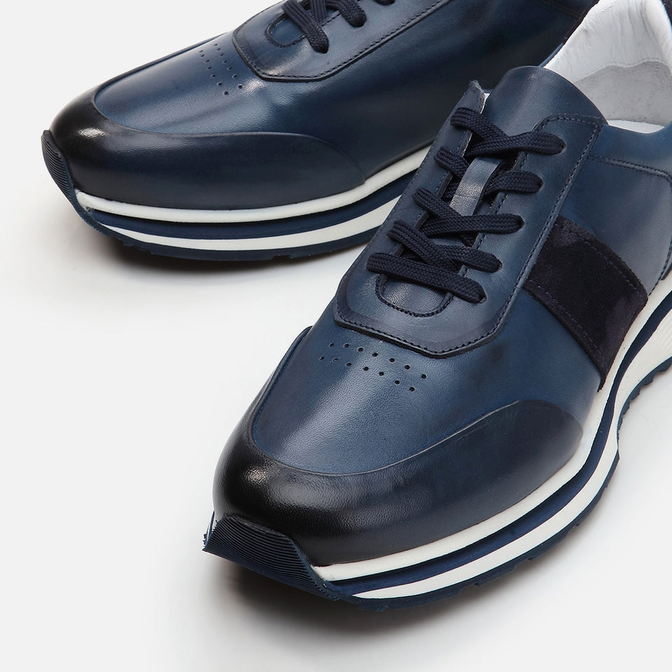 Genuine Leather Navy Blue Men's Sport Shoes