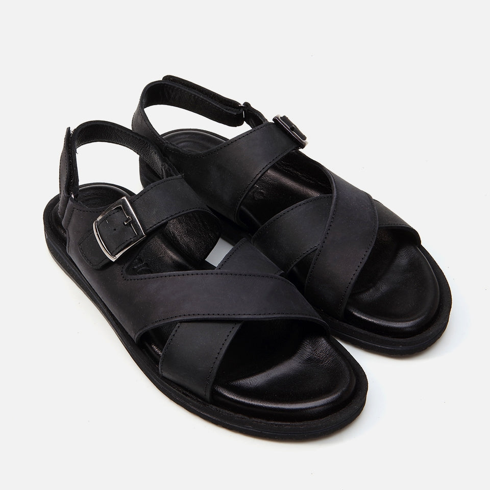 Genuine Leather Black Men's Sandal