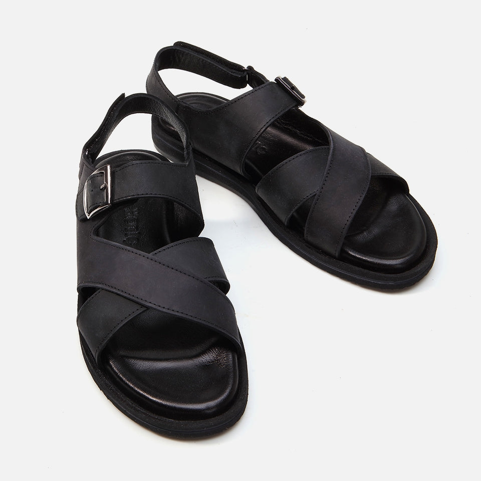 Genuine Leather Black Men's Sandal