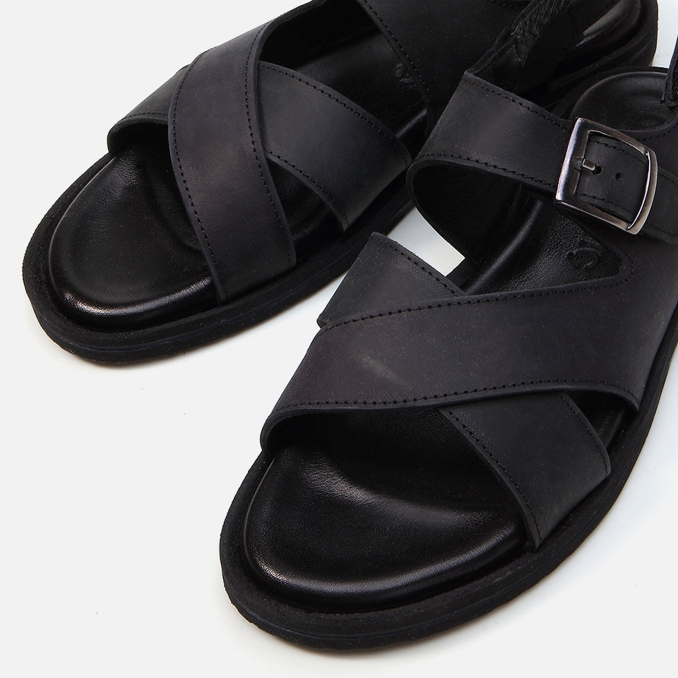 Genuine Leather Black Men's Sandal