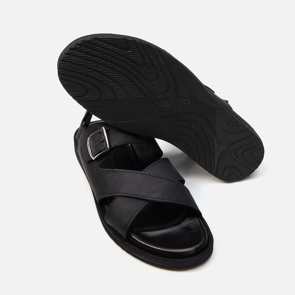 Genuine Leather Black Men's Sandal