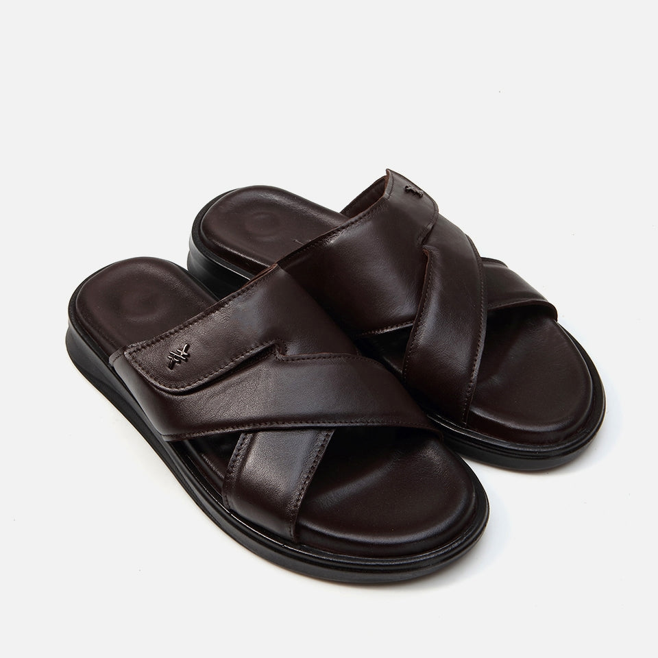 Genuine Leather Coffee Men's Slippers