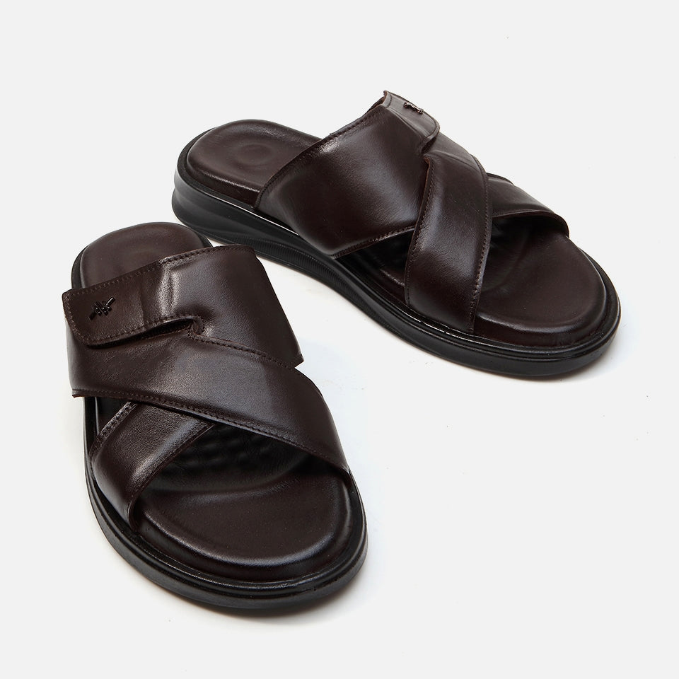 Genuine Leather Coffee Men's Slippers