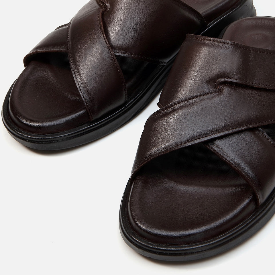 Genuine Leather Coffee Men's Slippers