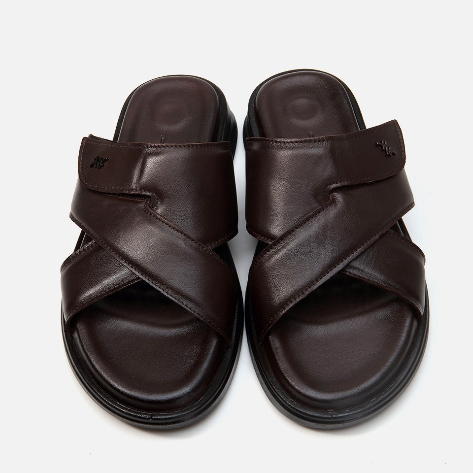 Genuine Leather Coffee Men's Slippers