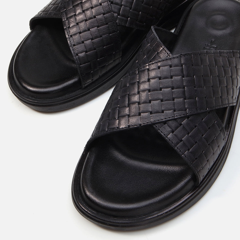 Genuine Leather Black Men's Slippers