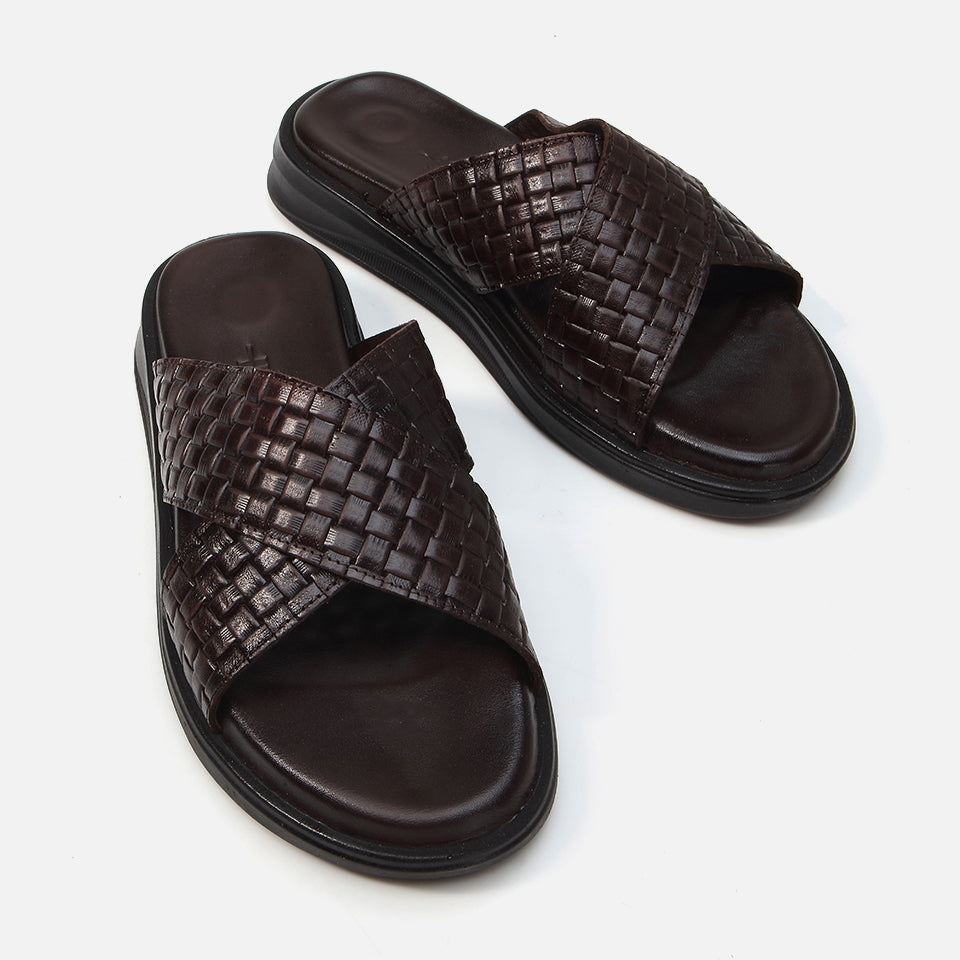 Genuine Leather Brown Men's Slippers