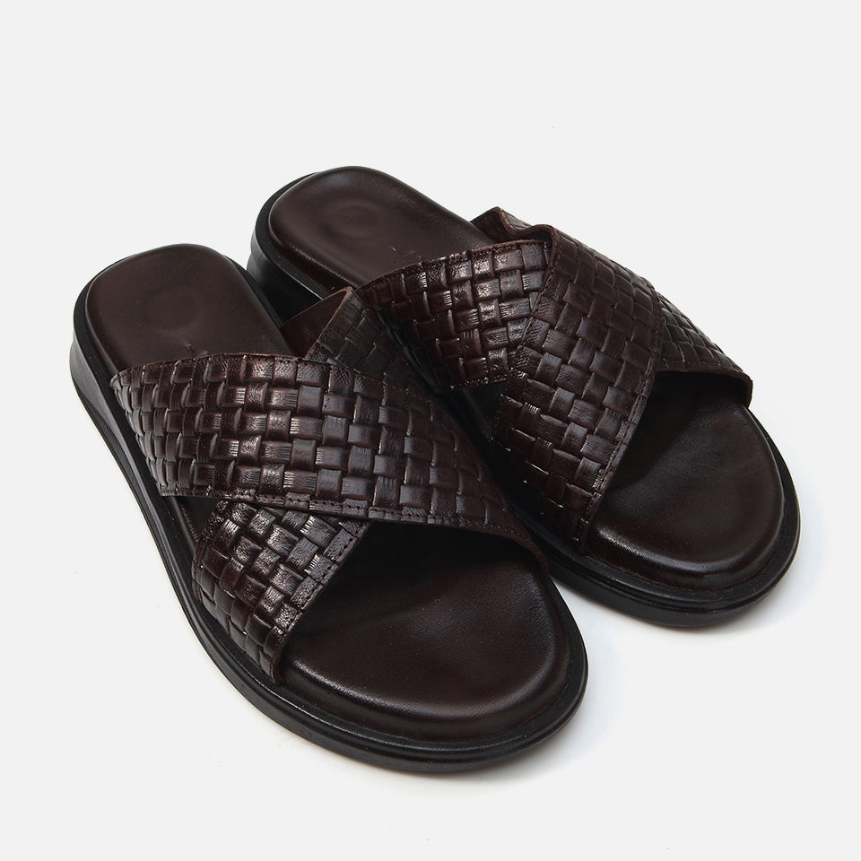 Genuine Leather Brown Men's Slippers