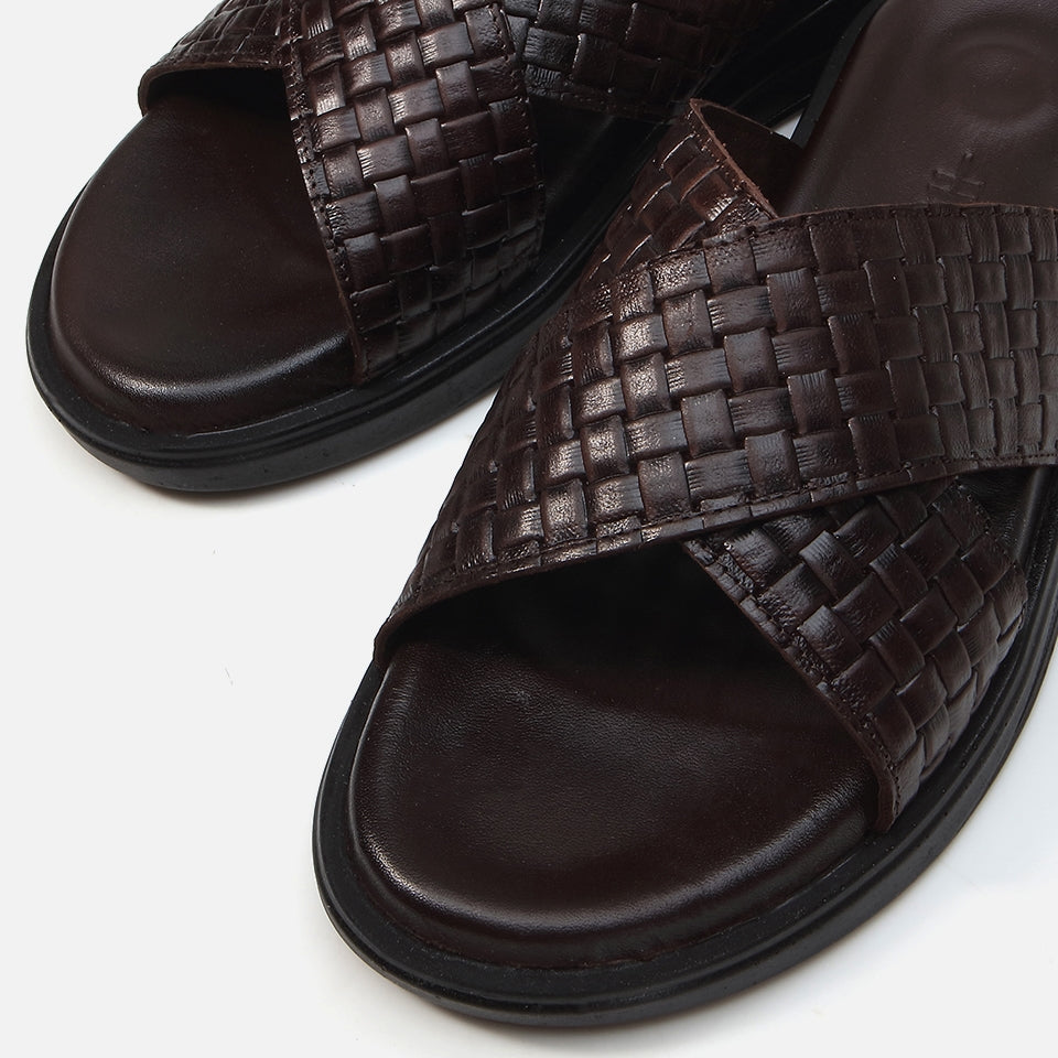 Genuine Leather Brown Men's Slippers