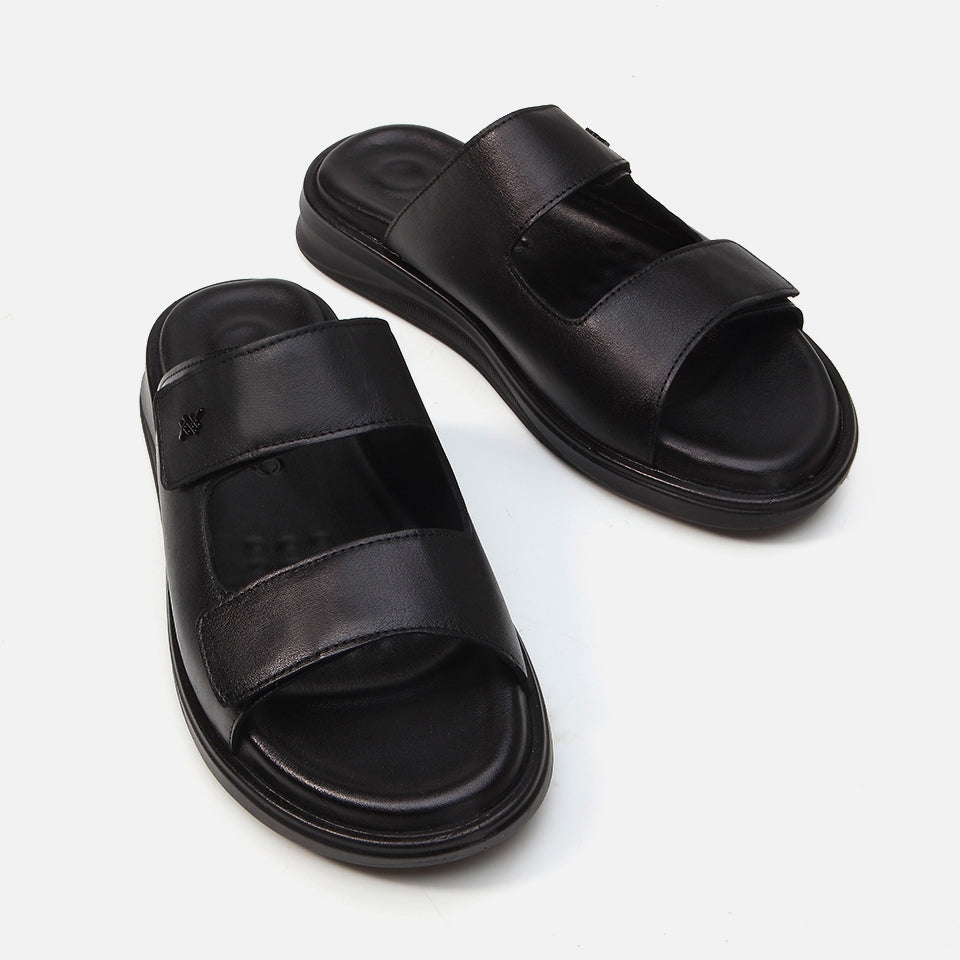 Genuine Leather Black Men's Slippers