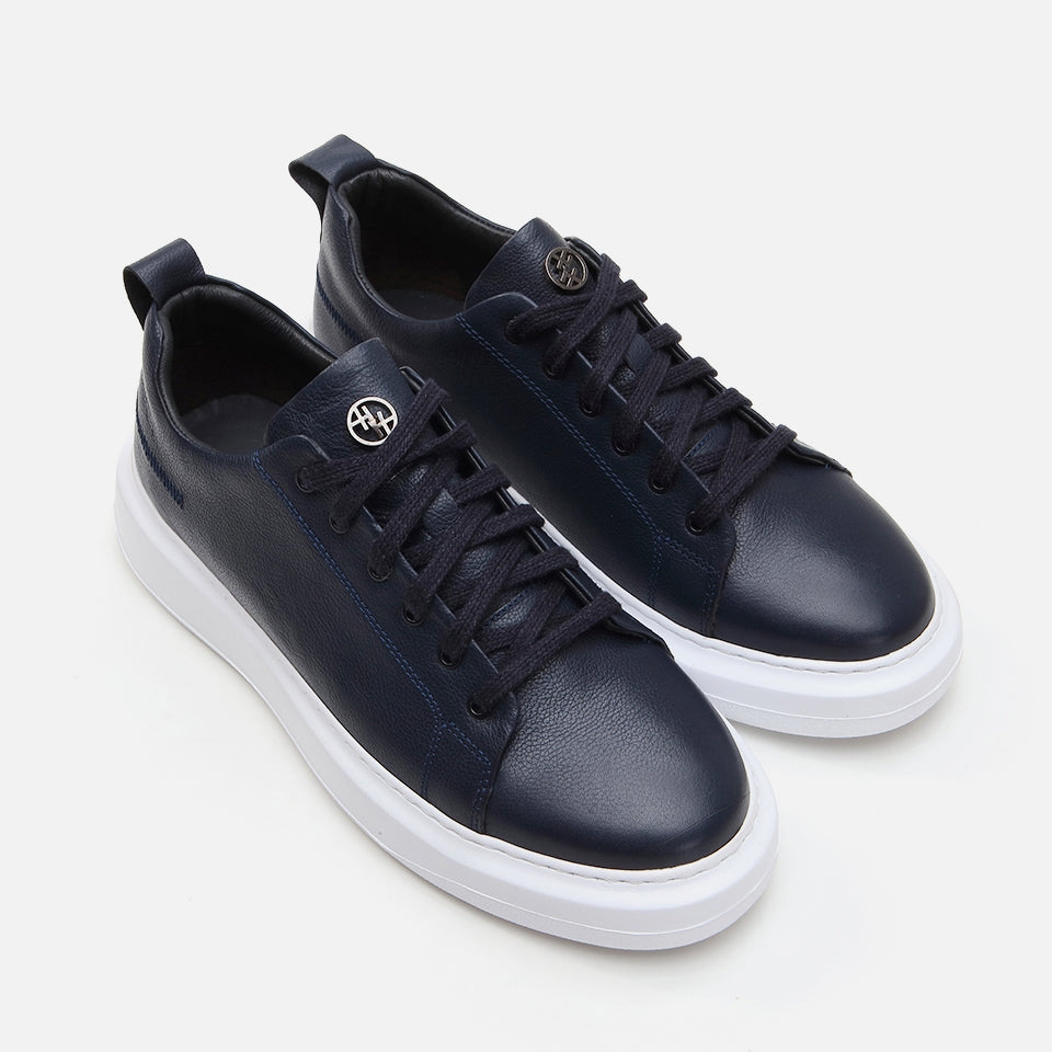 Genuine Leather Navy Blue Men's Casual Shoes