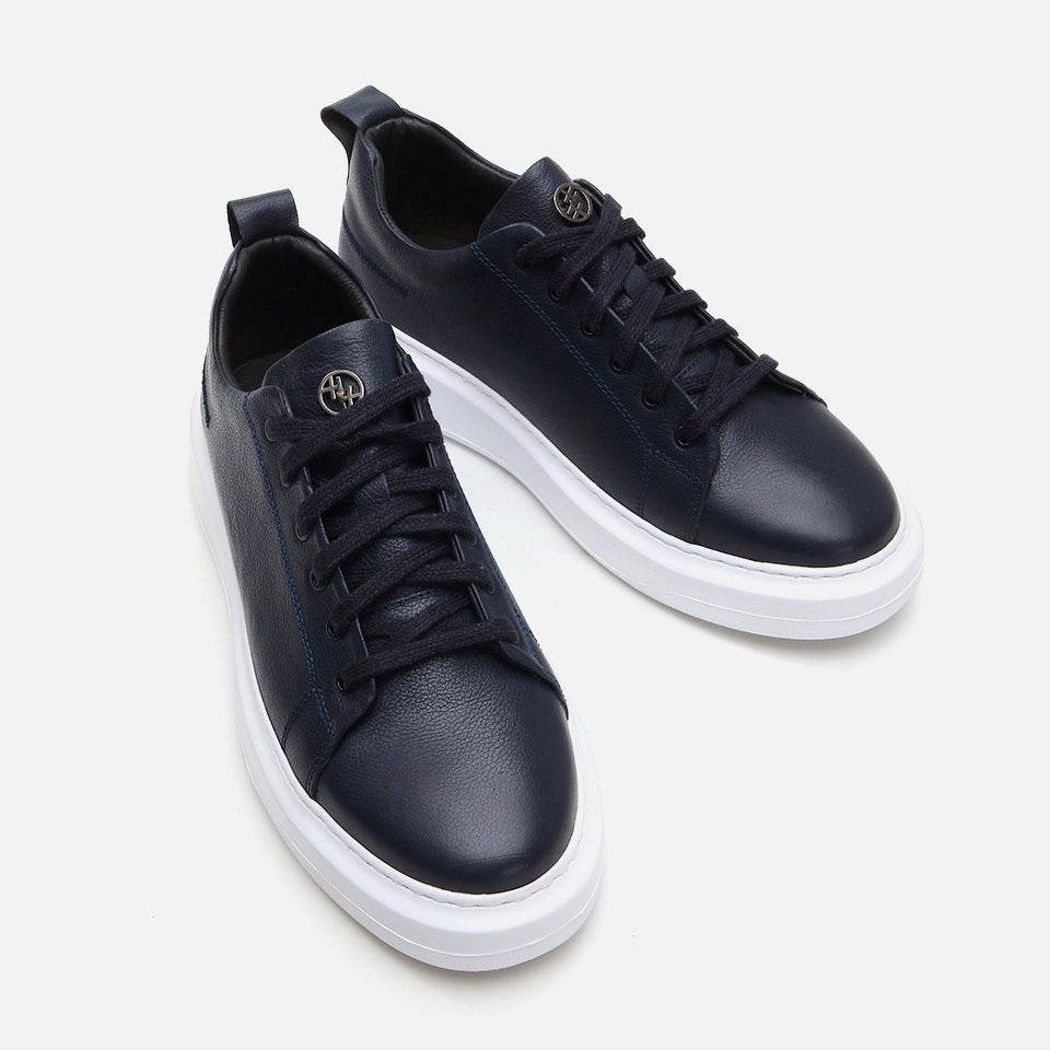 Genuine Leather Navy Blue Men's Casual Shoes