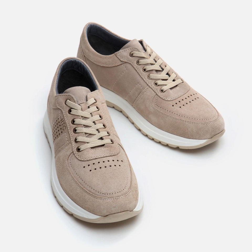 Genuine Leather Beige Men's Sneakers