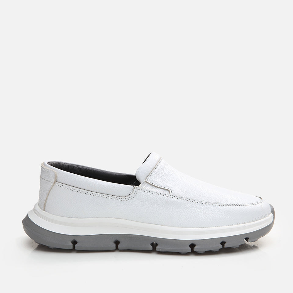 Genuine Leather White Men's Sneakers